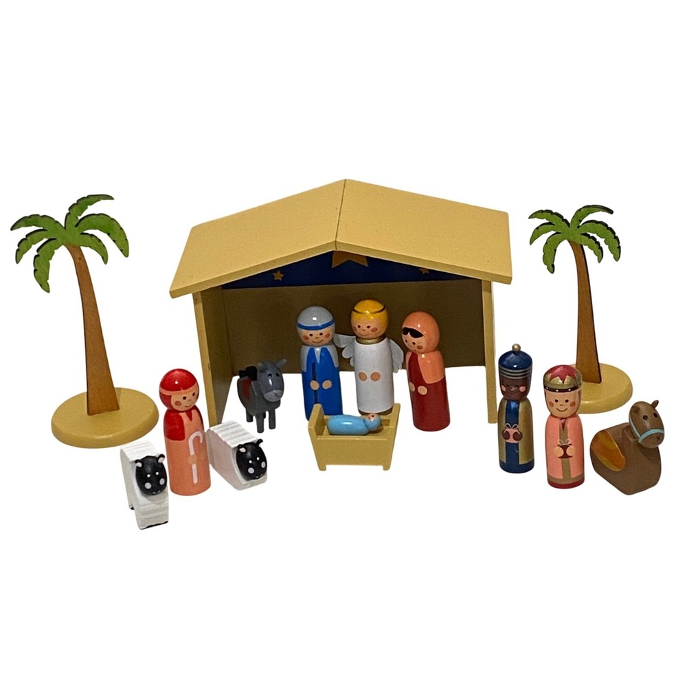 FAO Schwarz Traditional‎ Wooden Nativity Set Incomplete Kids Christmas Holiday